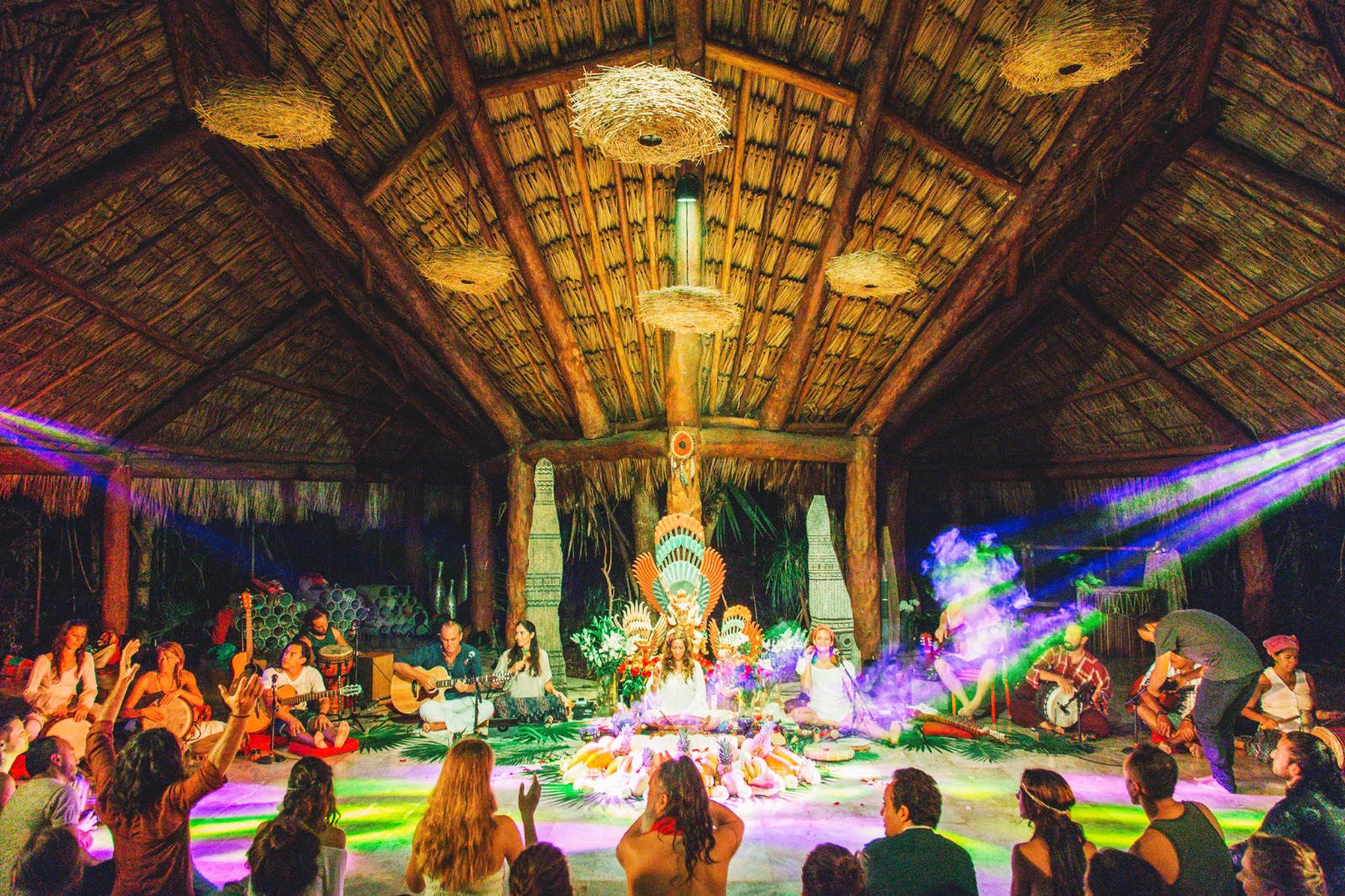 group gathering with live music in the jungle pavilion
