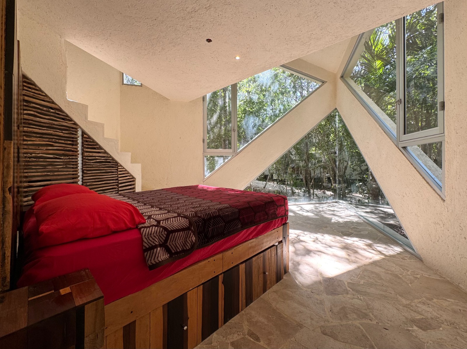 private studio with glass doors in the forest